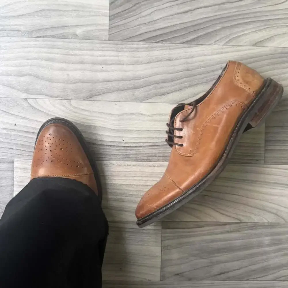 Alfani Paul Wingtip Oxford Dress Shoes Brown Leather Size 9.5